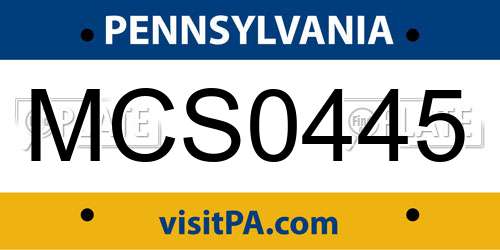 MCS0445 Pennsylvania License Plate