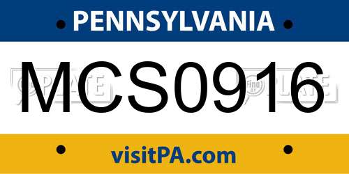 MCS0916 Pennsylvania License Plate