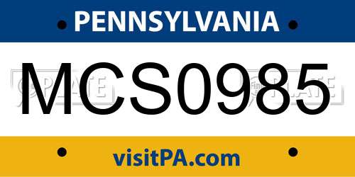 MCS0985 Pennsylvania License Plate