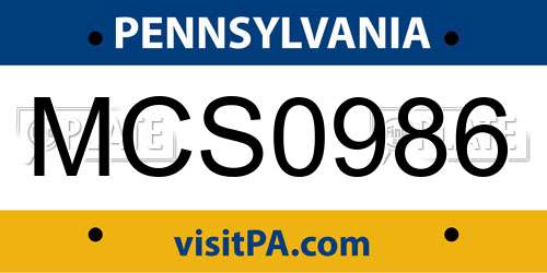 MCS0986 Pennsylvania License Plate