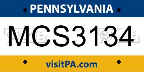 MCS3134 Pennsylvania License Plate