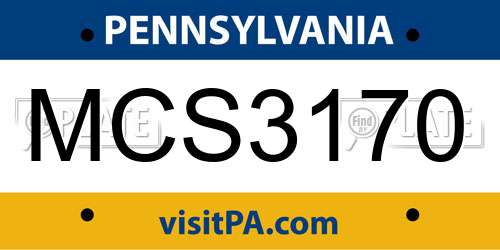 MCS3170 Pennsylvania License Plate