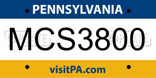 MCS3800 Pennsylvania License Plate