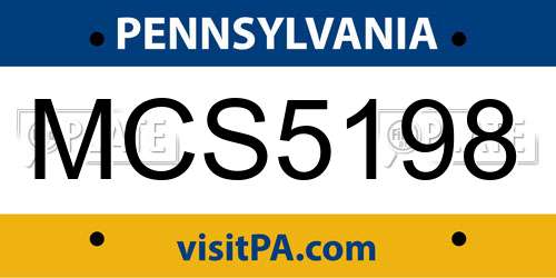 MCS5198 Pennsylvania License Plate