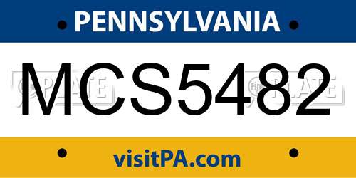 MCS5482 Pennsylvania License Plate