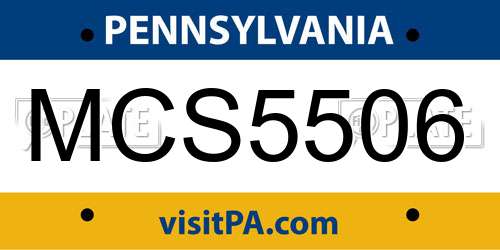 MCS5506 Pennsylvania License Plate