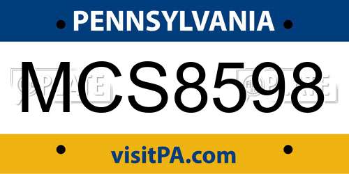 MCS8598 Pennsylvania License Plate