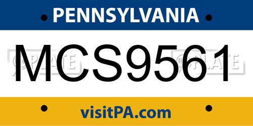 MCS9561 Pennsylvania License Plate