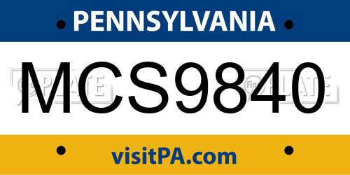 MCS9840 Pennsylvania License Plate