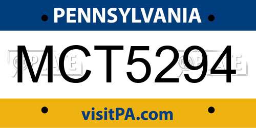 MCT5294 Pennsylvania License Plate