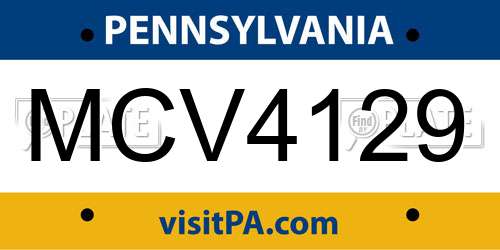 MCV4129 Pennsylvania License Plate