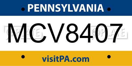 MCV8407 Pennsylvania License Plate