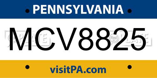MCV8825 Pennsylvania License Plate