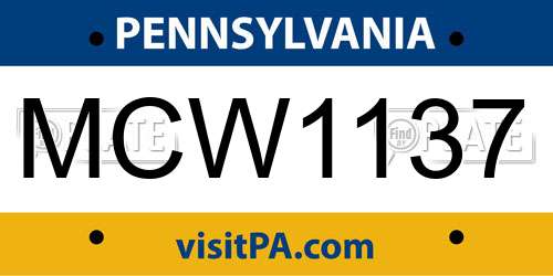 MCW1137 Pennsylvania License Plate