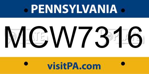 MCW7316 Pennsylvania License Plate