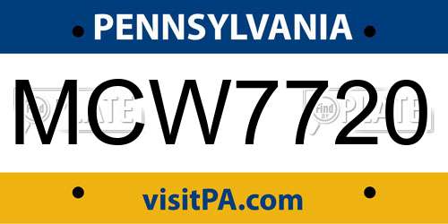 MCW7720 Pennsylvania License Plate