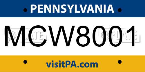 MCW8001 Pennsylvania License Plate
