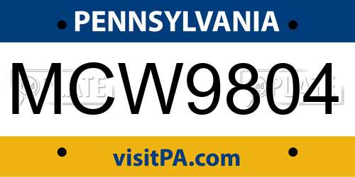 MCW9804 Pennsylvania License Plate