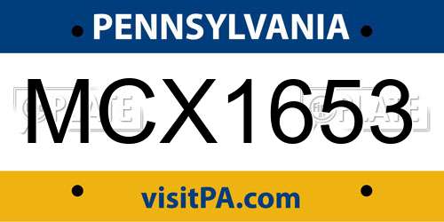 MCX1653 Pennsylvania License Plate