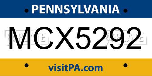 MCX5292 Pennsylvania License Plate