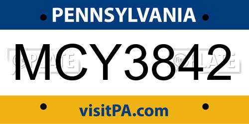 MCY3842 Pennsylvania License Plate