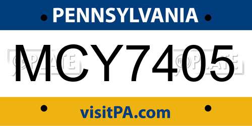 MCY7405 Pennsylvania License Plate