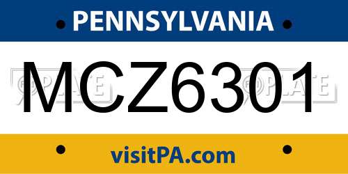 MCZ6301 Pennsylvania License Plate