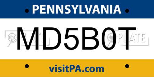 MD5B0T Pennsylvania License Plate