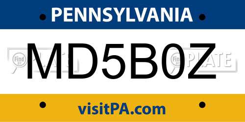 MD5B0Z Pennsylvania License Plate