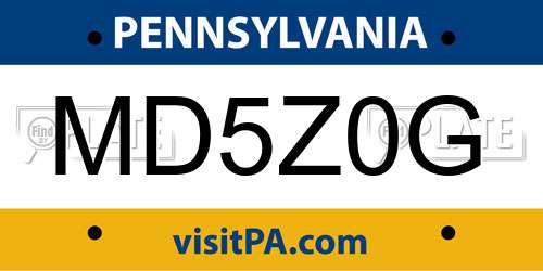 MD5Z0G Pennsylvania License Plate
