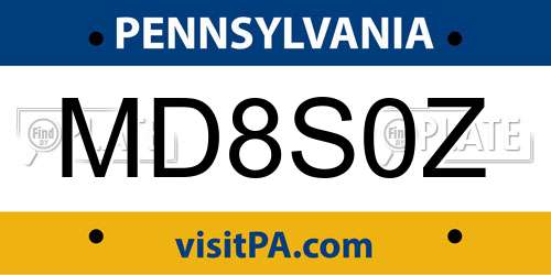 MD8S0Z Pennsylvania License Plate