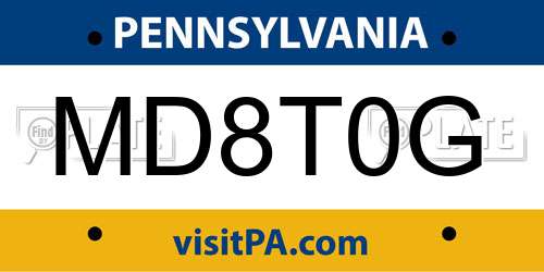 MD8T0G Pennsylvania License Plate