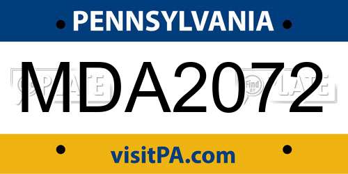 MDA2072 Pennsylvania License Plate
