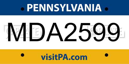 MDA2599 Pennsylvania License Plate