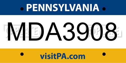 MDA3908 Pennsylvania License Plate