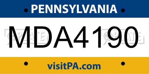 MDA4190 Pennsylvania License Plate