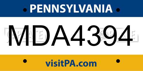 MDA4394 Pennsylvania License Plate