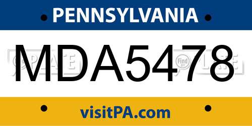 MDA5478 Pennsylvania License Plate
