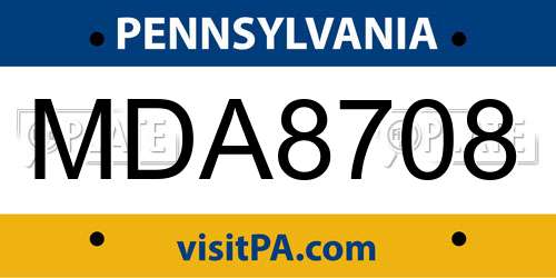 MDA8708 Pennsylvania License Plate