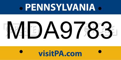 MDA9783 Pennsylvania License Plate