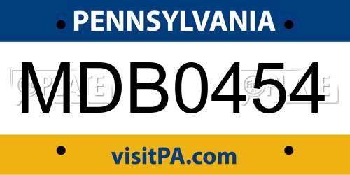 MDB0454 Pennsylvania License Plate