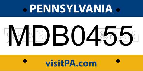 MDB0455 Pennsylvania License Plate