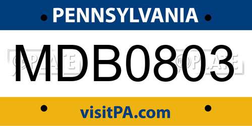 MDB0803 Pennsylvania License Plate