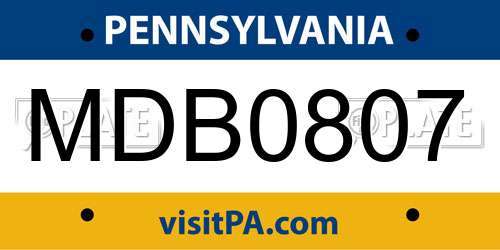 MDB0807 Pennsylvania License Plate