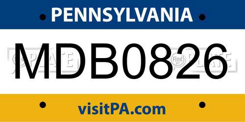 MDB0826 Pennsylvania License Plate