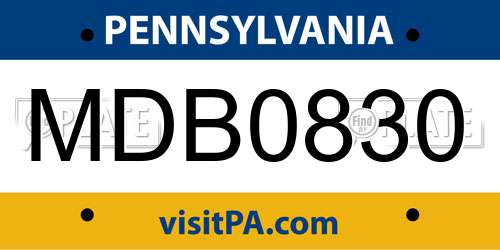 MDB0830 Pennsylvania License Plate