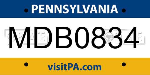 MDB0834 Pennsylvania License Plate