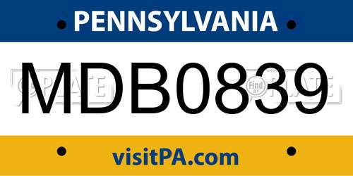 MDB0839 Pennsylvania License Plate