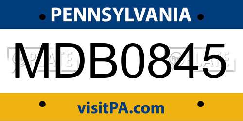 MDB0845 Pennsylvania License Plate