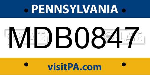 MDB0847 Pennsylvania License Plate